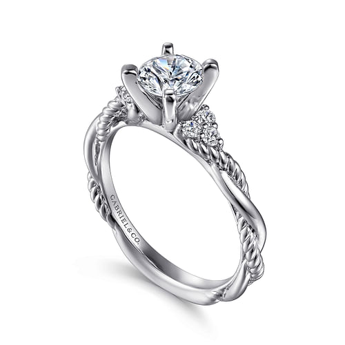 14K White Gold Round Twisted Diamond Engagement Ring