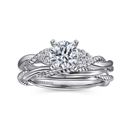 14K White Gold Round Twisted Diamond Engagement Ring