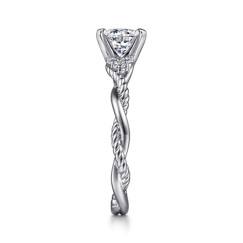 14K White Gold Round Twisted Diamond Engagement Ring