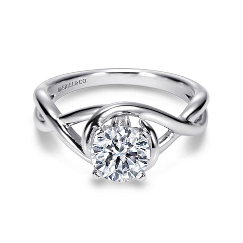 14K White Gold Round Twisted Diamond Engagement Ring