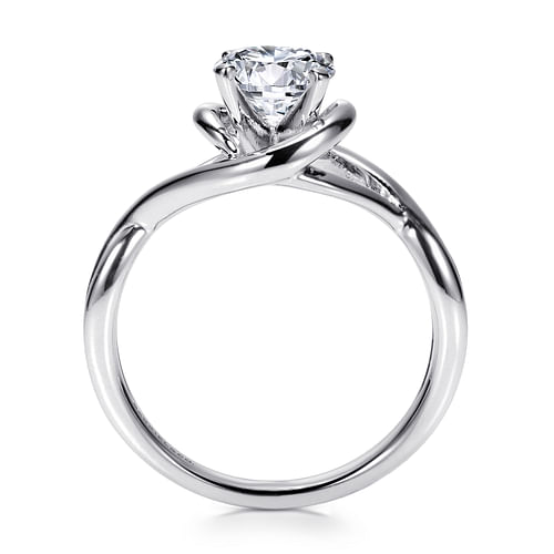 14K White Gold Round Twisted Diamond Engagement Ring