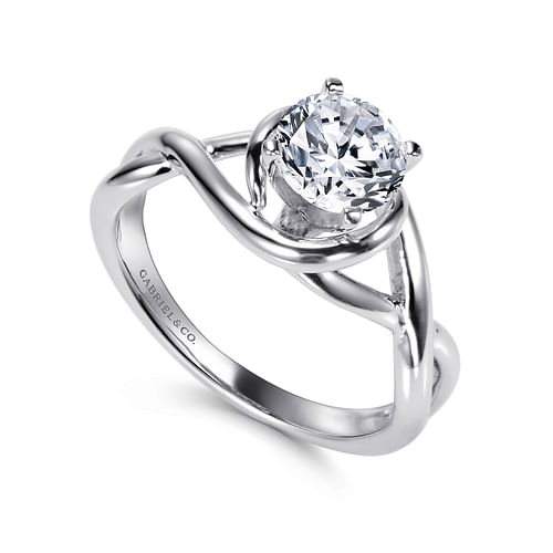 14K White Gold Round Twisted Diamond Engagement Ring