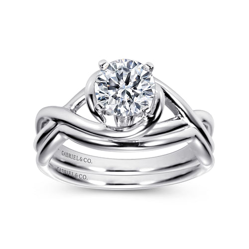 14K White Gold Round Twisted Diamond Engagement Ring