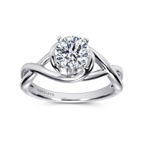 14K White Gold Round Twisted Diamond Engagement Ring