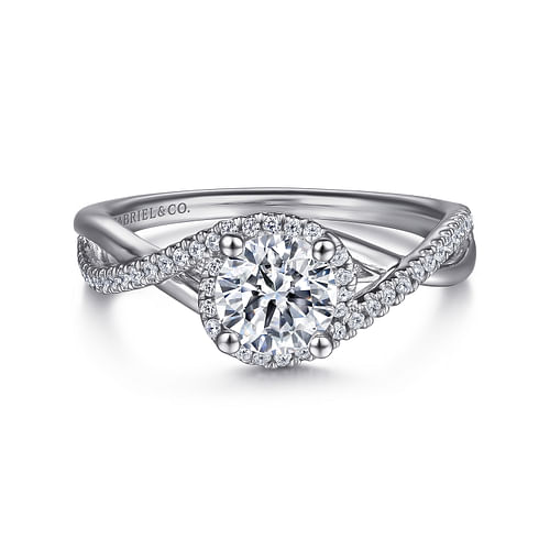 14K White Gold Round Twisted Diamond Engagement Ring