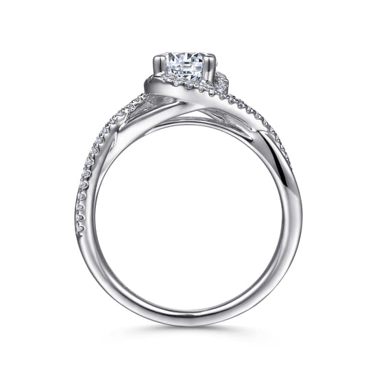 14K White Gold Round Twisted Diamond Engagement Ring angle 2