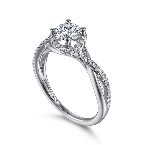 14K White Gold Round Twisted Diamond Engagement Ring