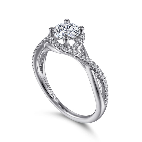 14K White Gold Round Twisted Diamond Engagement Ring angle 3