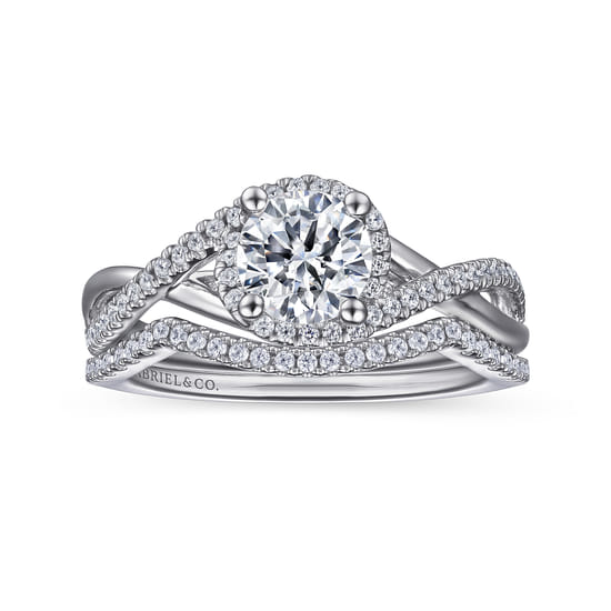 14K White Gold Round Twisted Diamond Engagement Ring angle 4