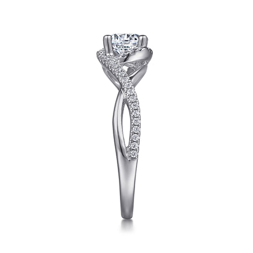 14K White Gold Round Twisted Diamond Engagement Ring