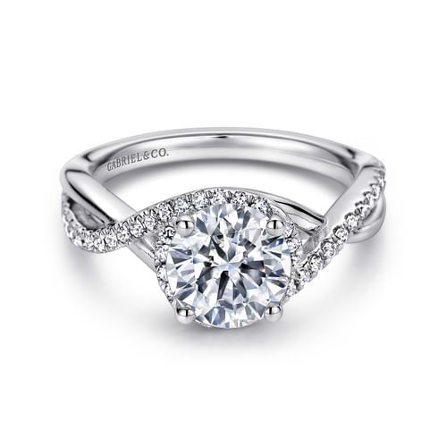 14K White Gold Round Twisted Diamond Engagement Ring