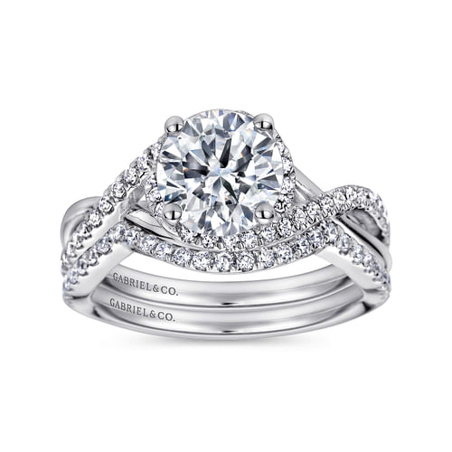 14K White Gold Round Twisted Diamond Engagement Ring