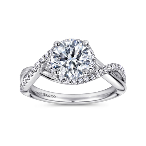 14K White Gold Round Twisted Diamond Engagement Ring
