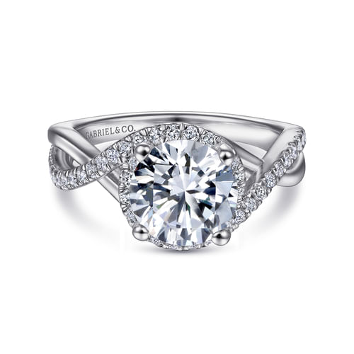 14K White Gold Round Twisted Diamond Engagement Ring