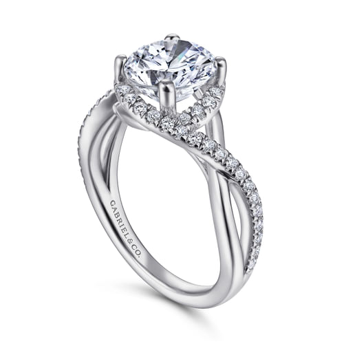 14K White Gold Round Twisted Diamond Engagement Ring