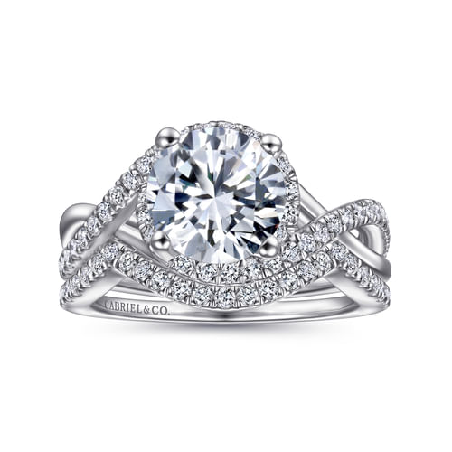 14K White Gold Round Twisted Diamond Engagement Ring