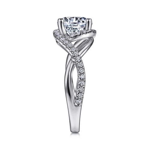 14K White Gold Round Twisted Diamond Engagement Ring