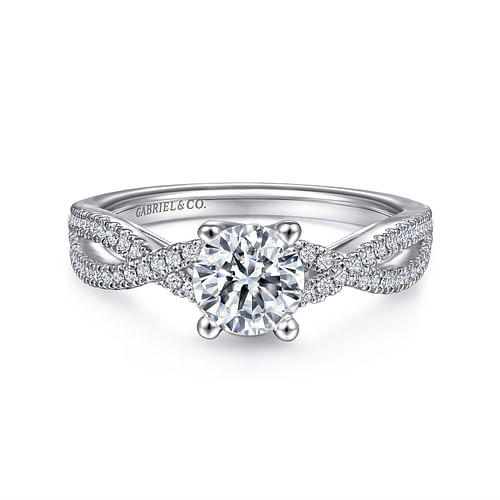 14K White Gold Round Twisted Diamond Engagement Ring