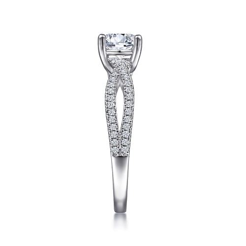 14K White Gold Round Twisted Diamond Engagement Ring