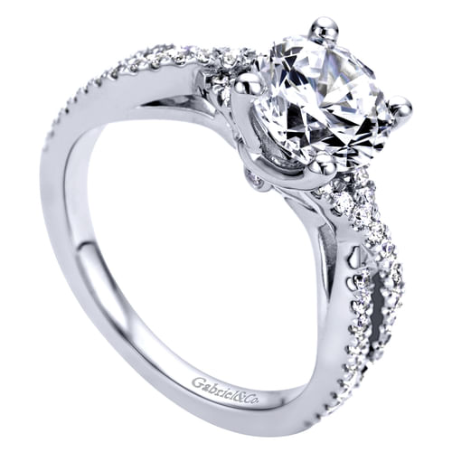 14K White Gold Round Twisted Diamond Engagement Ring