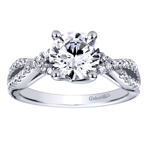 14K White Gold Round Twisted Diamond Engagement Ring