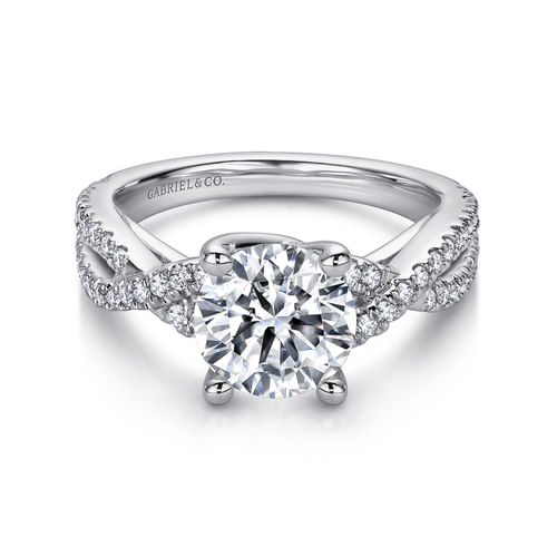 14K White Gold Round Twisted Diamond Engagement Ring