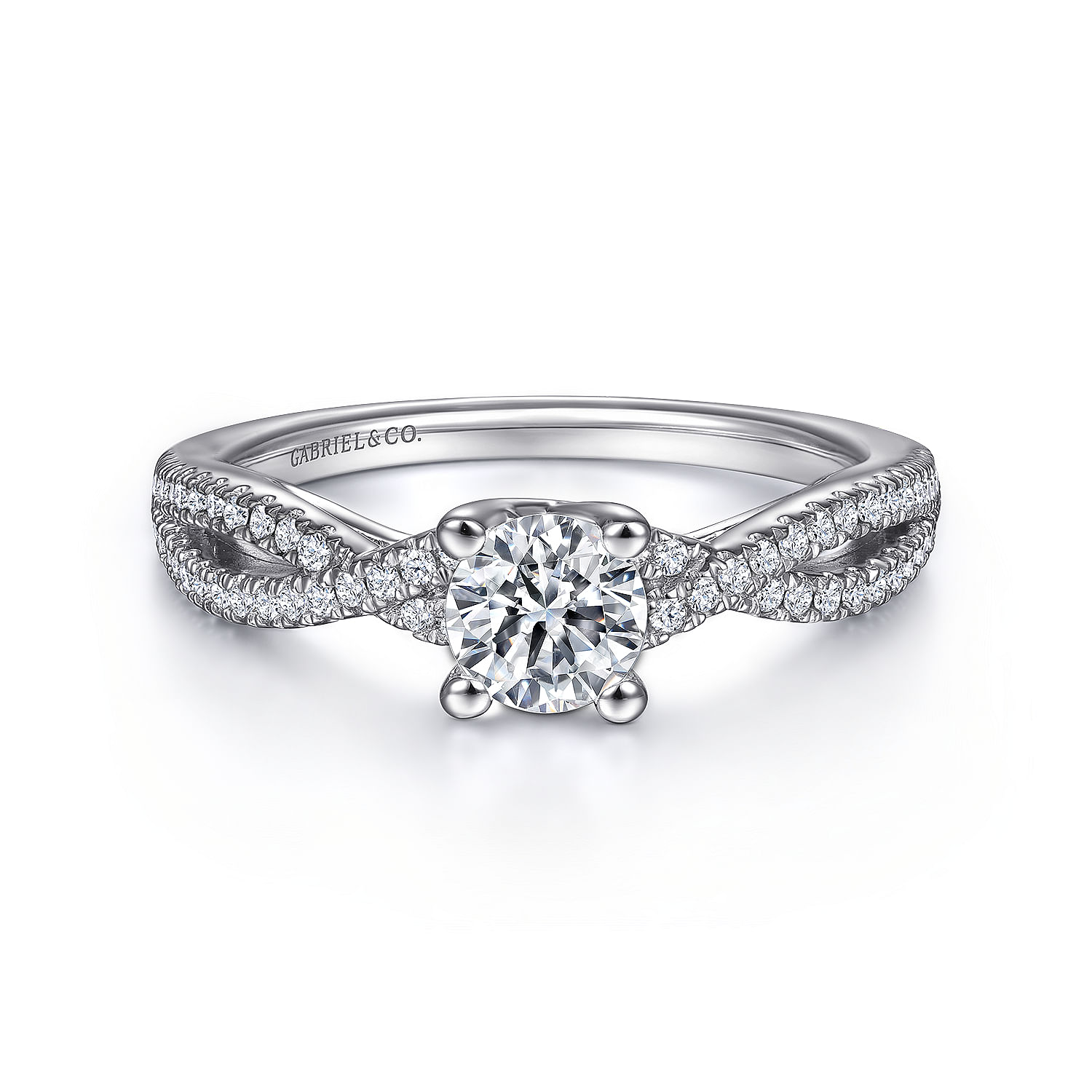 Gabriel - 14K White Gold Round Twisted Diamond Engagement Ring