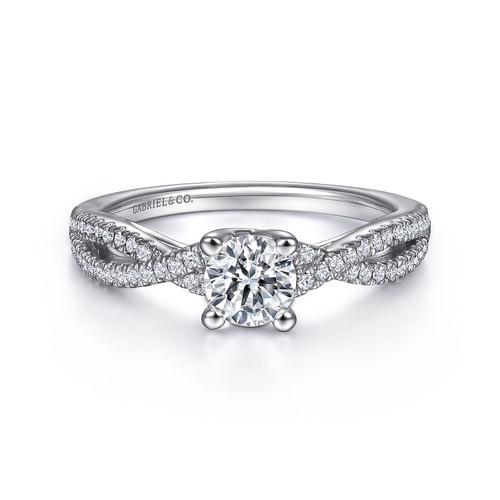 14K White Gold Round Twisted Diamond Engagement Ring