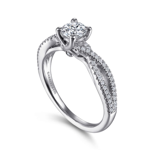 14K White Gold Round Twisted Diamond Engagement Ring