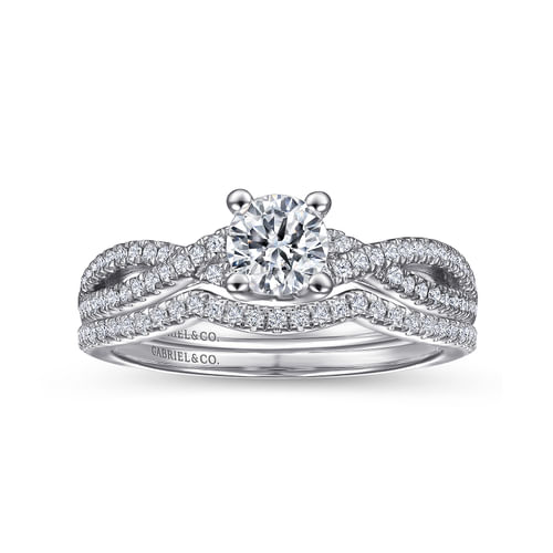 14K White Gold Round Twisted Diamond Engagement Ring