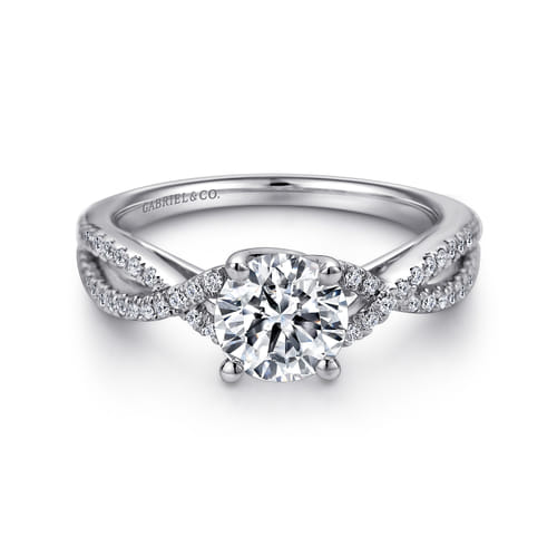 14K White Gold Round Twisted Diamond Engagement Ring