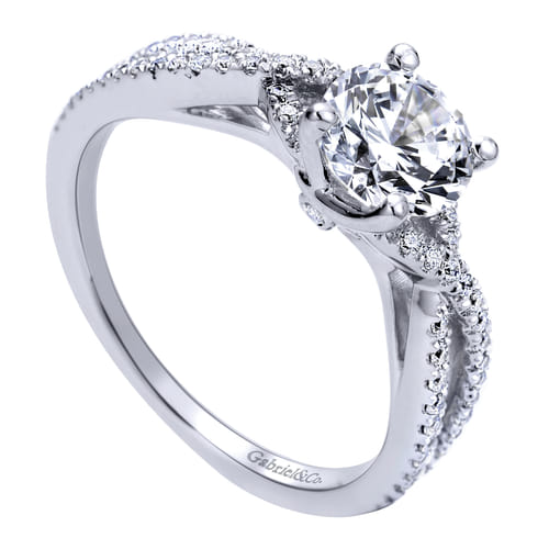 14K White Gold Round Twisted Diamond Engagement Ring