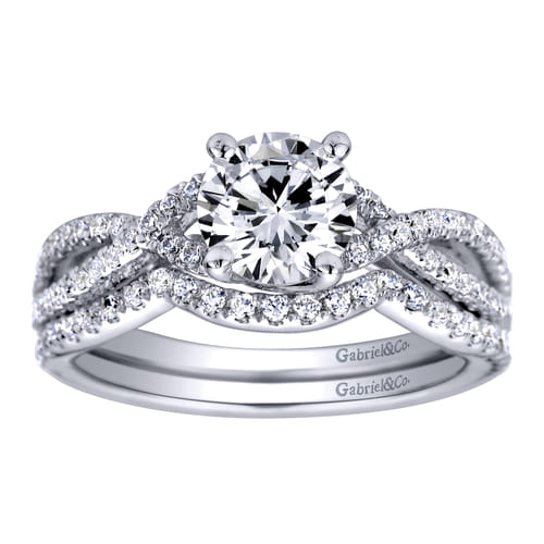 14K White Gold Round Twisted Diamond Engagement Ring
