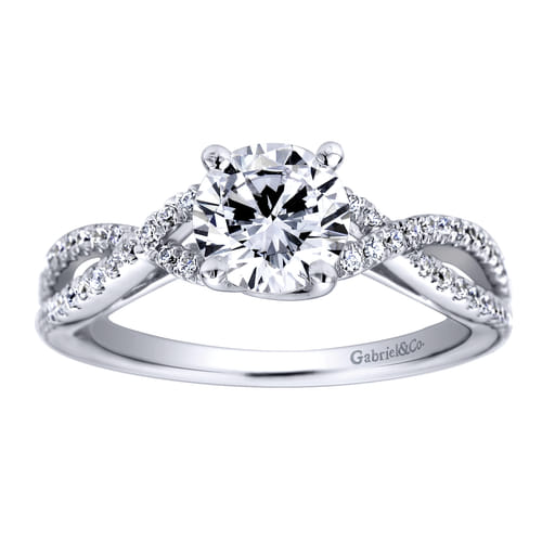 14K White Gold Round Twisted Diamond Engagement Ring