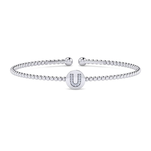 14K White Gold Round U Initial Diamond Bujukan Cuff Bracelet