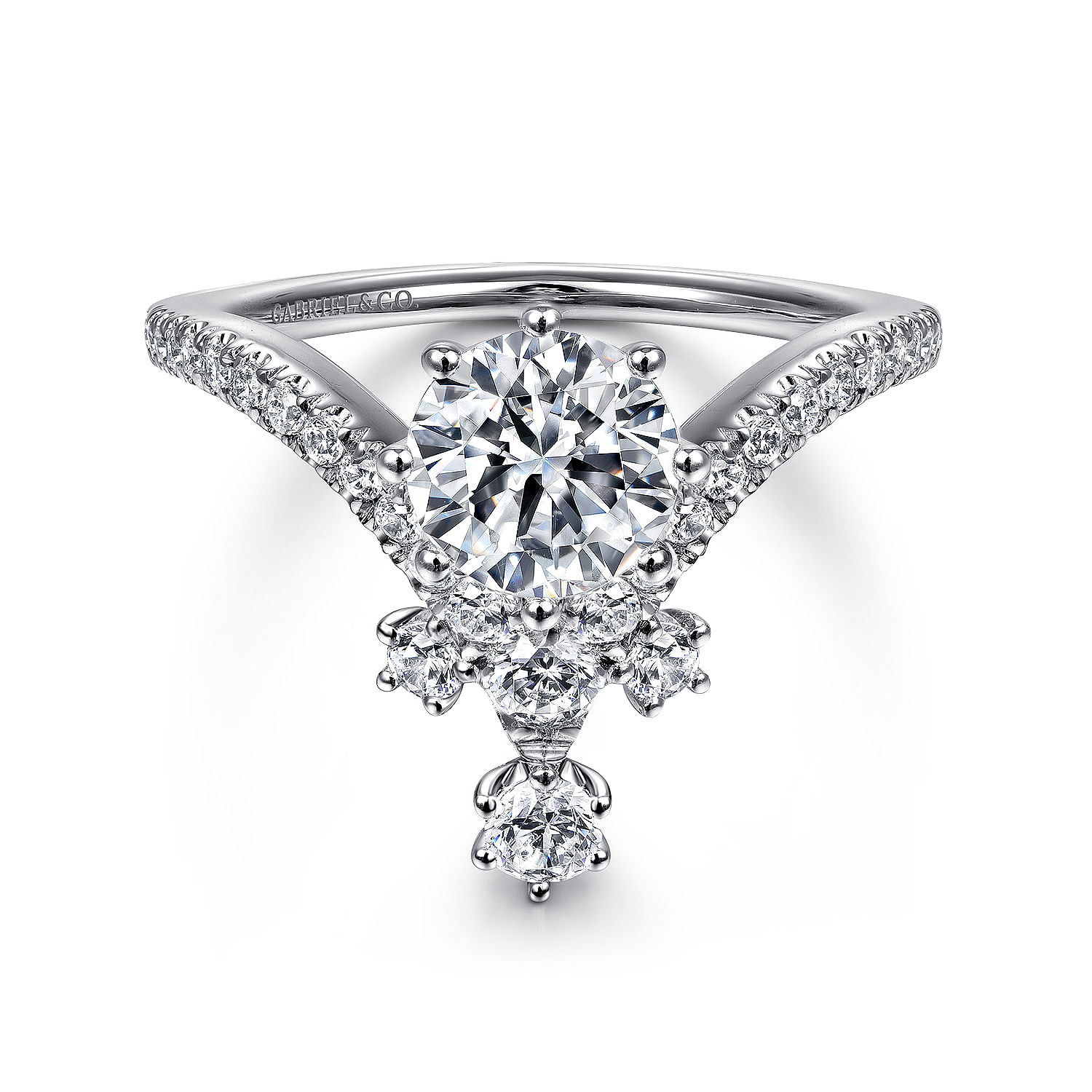 Gabriel - 14K White Gold Round V Shape Diamond Engagement Ring