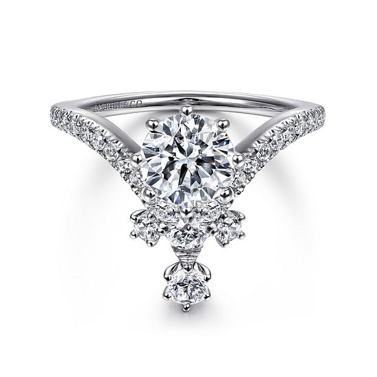 Gabriel - 14K White Gold Round V Shape Diamond Engagement Ring