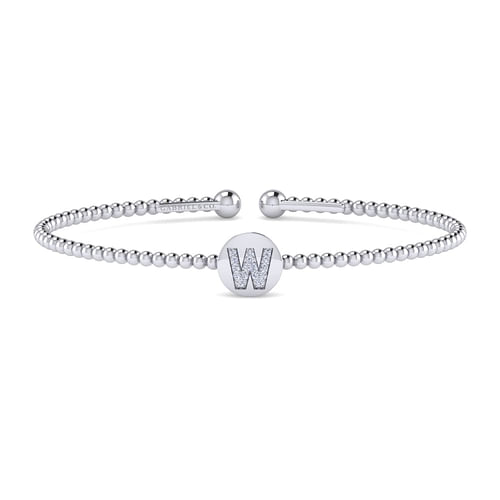 14K White Gold Round W Initial Diamond Bujukan Cuff Bracelet