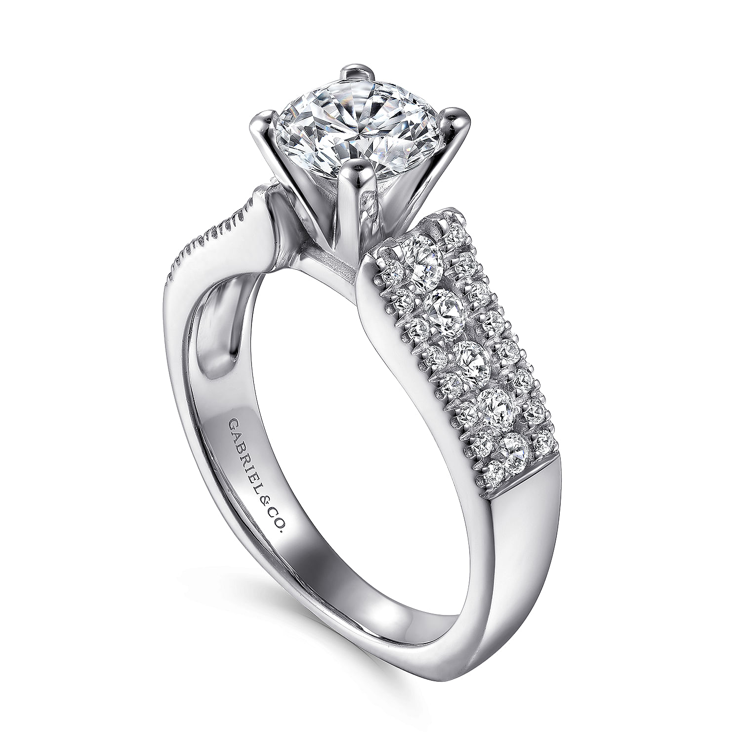 14K White Gold Round Wide Band Diamond Channel Set Engagement Ring