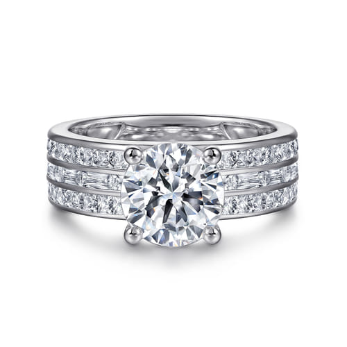 14K White Gold Round Wide Band Diamond Engagement Ring
