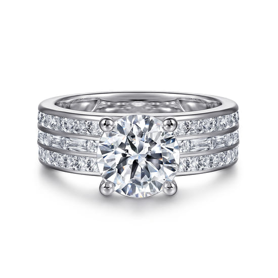 Gabriel - 14K White Gold Round Wide Band Diamond Engagement Ring Gabriel - 14K White Gold Round Wide Band Diamond Engagement Ring
