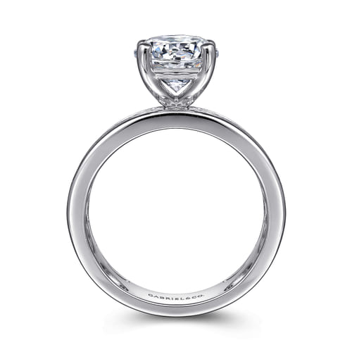 14K White Gold Round Wide Band Diamond Engagement Ring