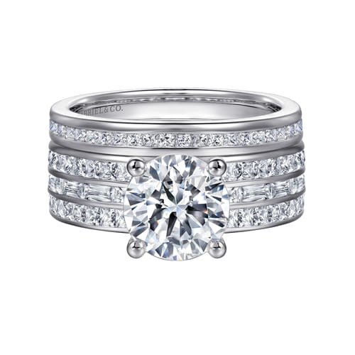 14K White Gold Round Wide Band Diamond Engagement Ring