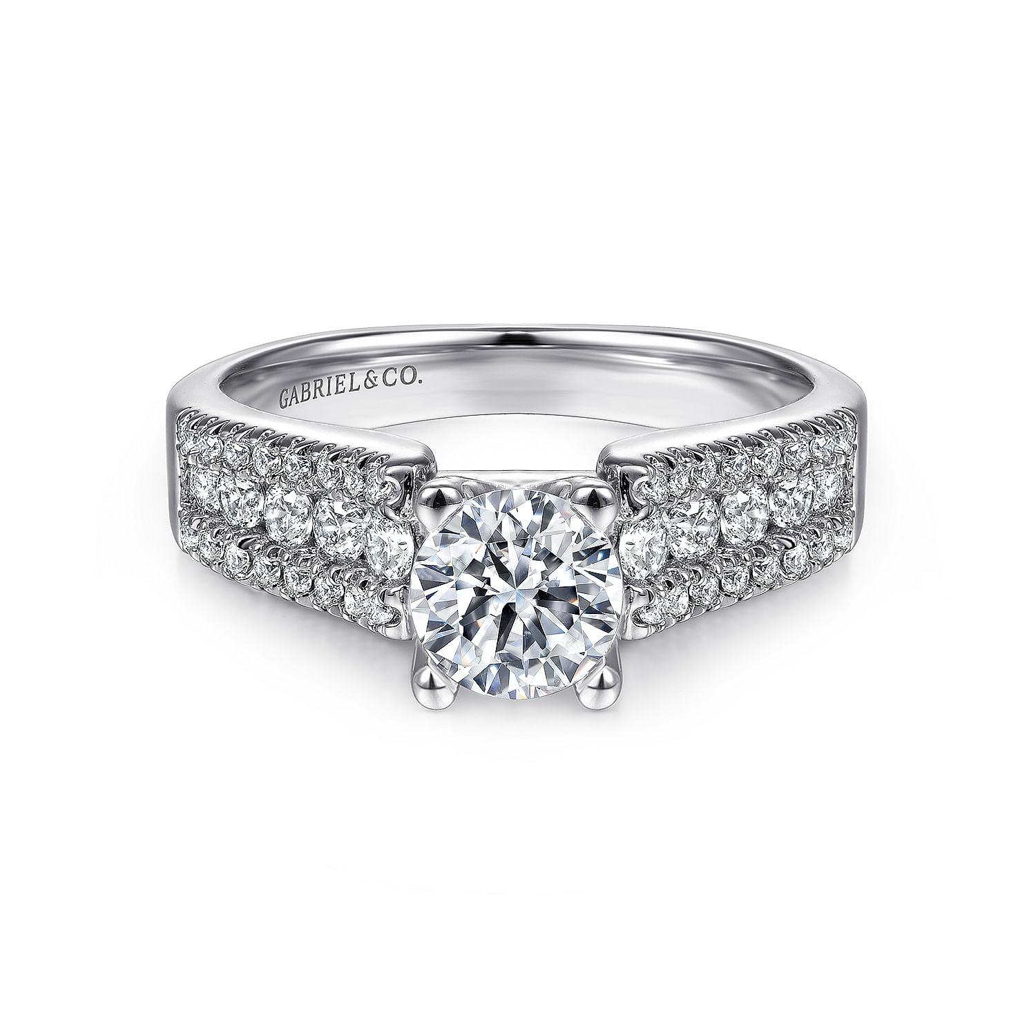 Gabriel - 14K White Gold Round Wide Band Diamond Engagement Ring