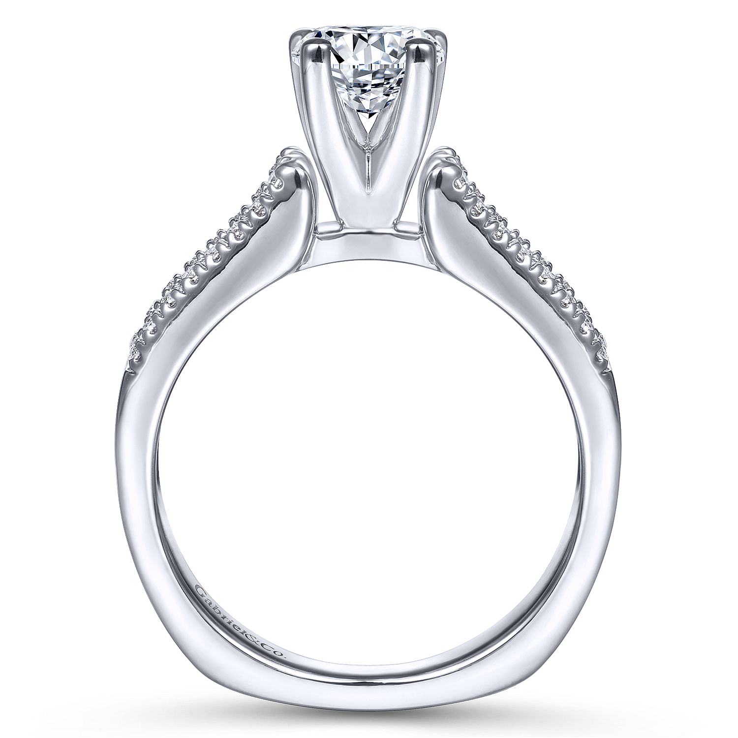 14K White Gold Round Wide Band Diamond Engagement Ring