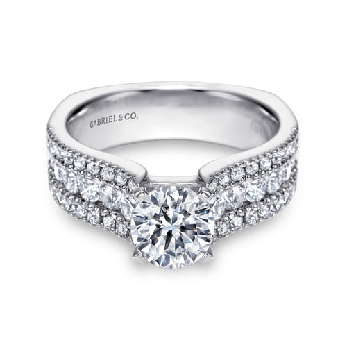 14K White Gold Round Wide Band Diamond Engagement Ring