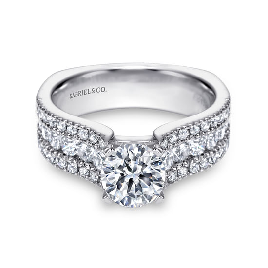 Gabriel - 14K White Gold Round Wide Band Diamond Engagement Ring