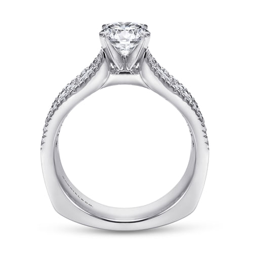 14K White Gold Round Wide Band Diamond Engagement Ring