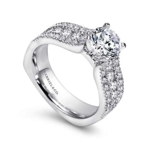 14K White Gold Round Wide Band Diamond Engagement Ring