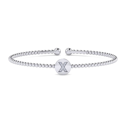 14K White Gold Round X Initial Diamond Bujukan Cuff Bracelet